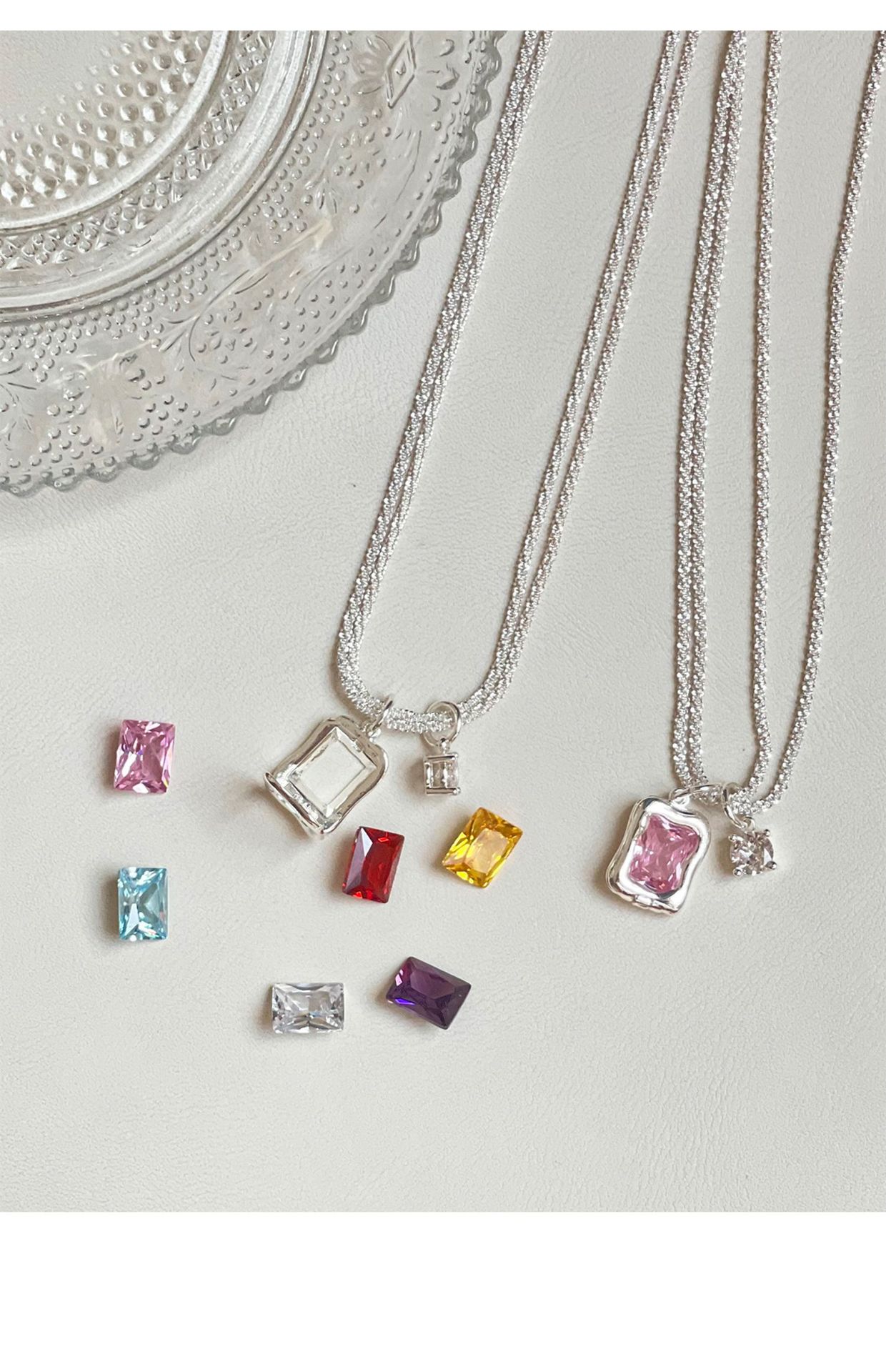 Elegant Square Copper Plating Artificial Rhinestones Pendant Necklace