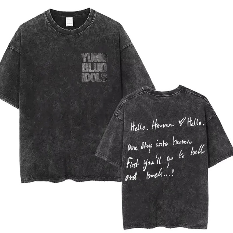 Washed Vintage Rock Singer Youngblud Idol Album Tour Double-Sided Printed T-Shirt Unisex Fashion Hip-Hop