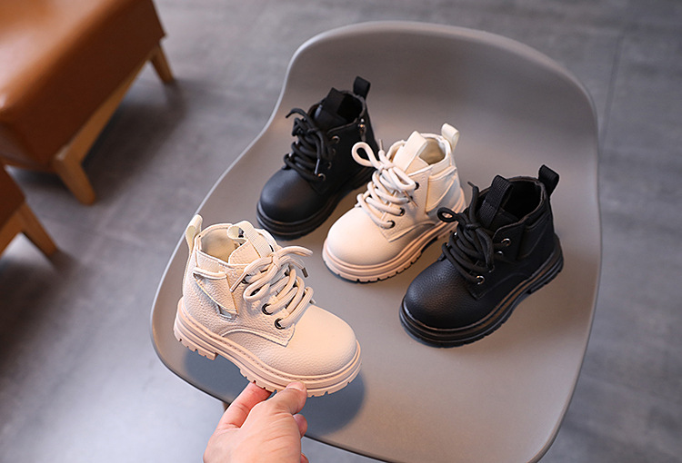 Botas curtas britânicas para meninos e meninas, primavera 2024, sapatos antiderrapantes com sola macia para bebês_voghion.com