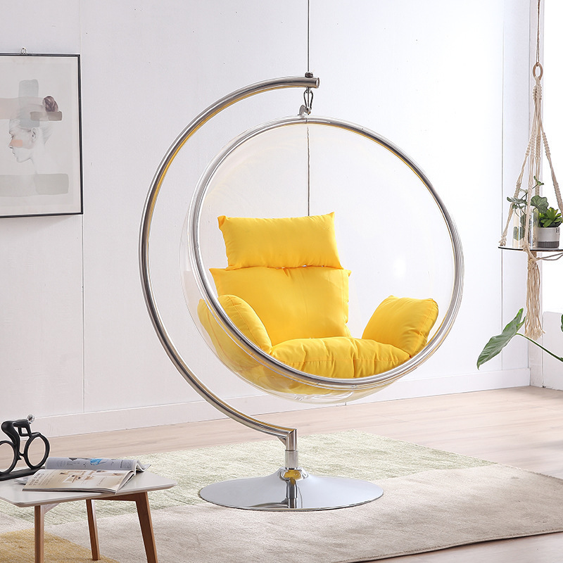 Trendy bubble chair, transparent hemispherical hanging chair, acrylic floor swing, spherical glass hammock, new space design