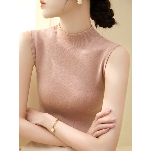 Summer Lyocell Tencel Fitted Sleeveless Knit Top New Fashion Half-Neck Ice Silk Backless Tank Top for Women