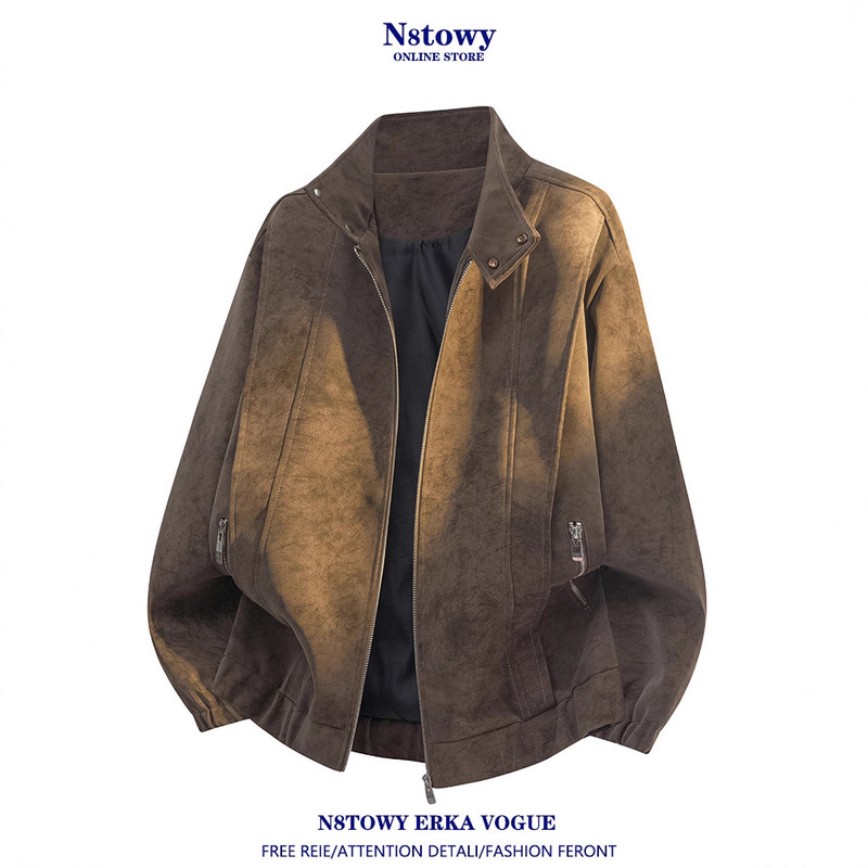 [Ole Zone] American Retro Pu Leather Jacket Men's Autumn and Winter High-End Loose Plus Velvet Leather Jacket