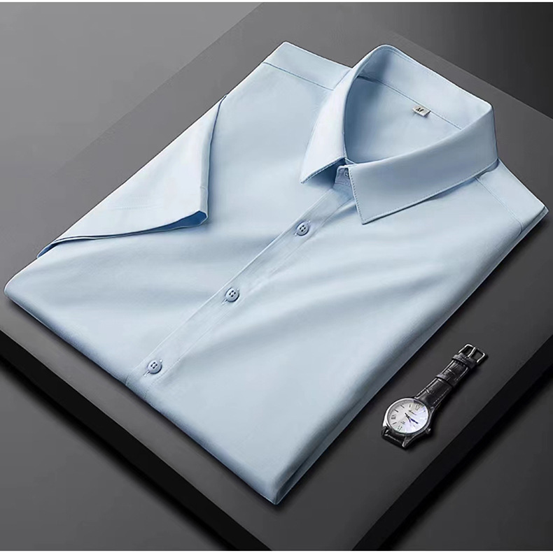 Light luxury high-end short for summer slim fit and non ironing business men's oversized half sleeved work shirt_vogarts.com