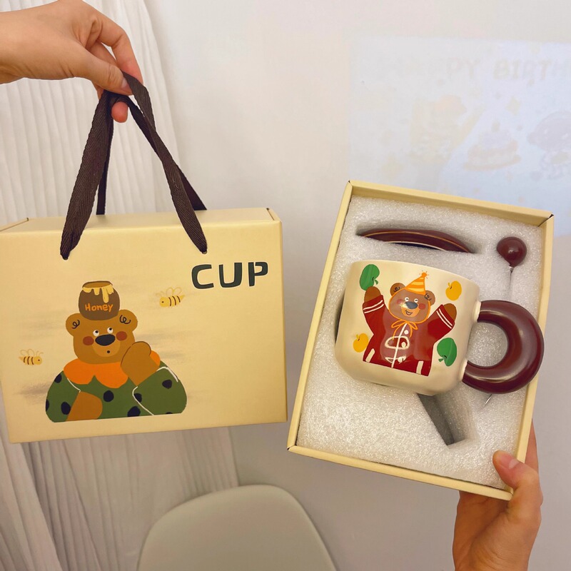 メイラードベア セラミックカップ ハンドル付きマグカップ 水飲みカップ 朝食ミルクカップ ギフトボックス入り インス風|undefined