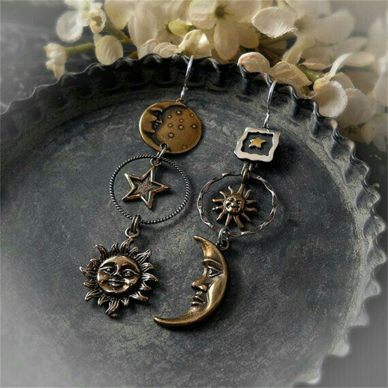 8g Weight Drop Earrings Classification 1 Pair Quantity Holiday, Travel Occasion Alloy Material Retro Vacation Sun Star Moon Alloy Plating Women's Drop Earrings