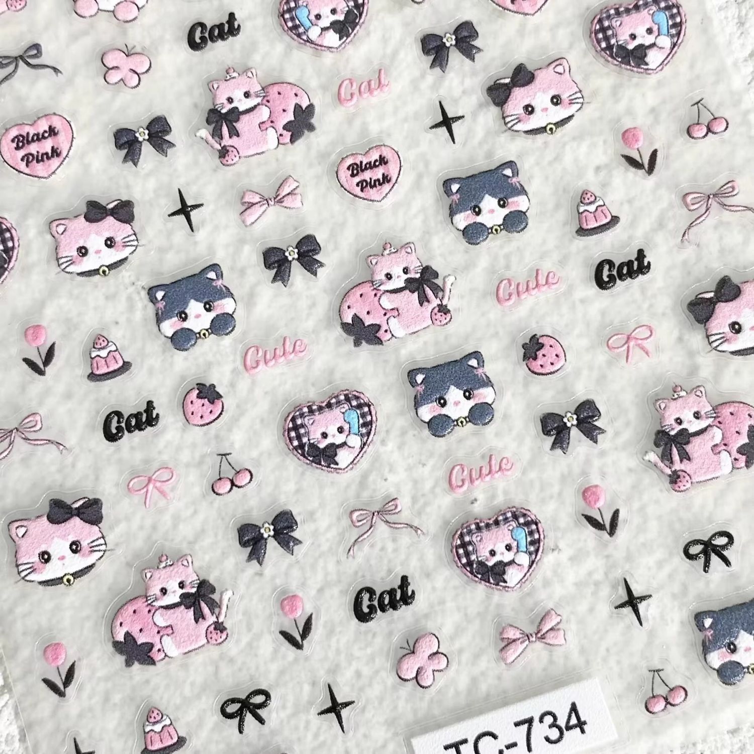 Kitten Embossed Cartoon Stereo Cute Decorative Sticker Nail Art Sticker DIY Nail Cute Pink Bow Mimi