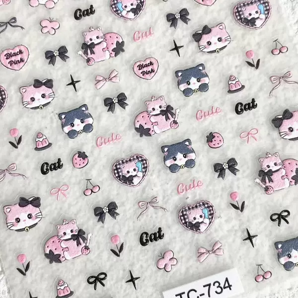 Kitten Embossed Cartoon Stereo Cute Decorative Sticker Nail Art Sticker DIY Nail Cute Pink Bow Mimi