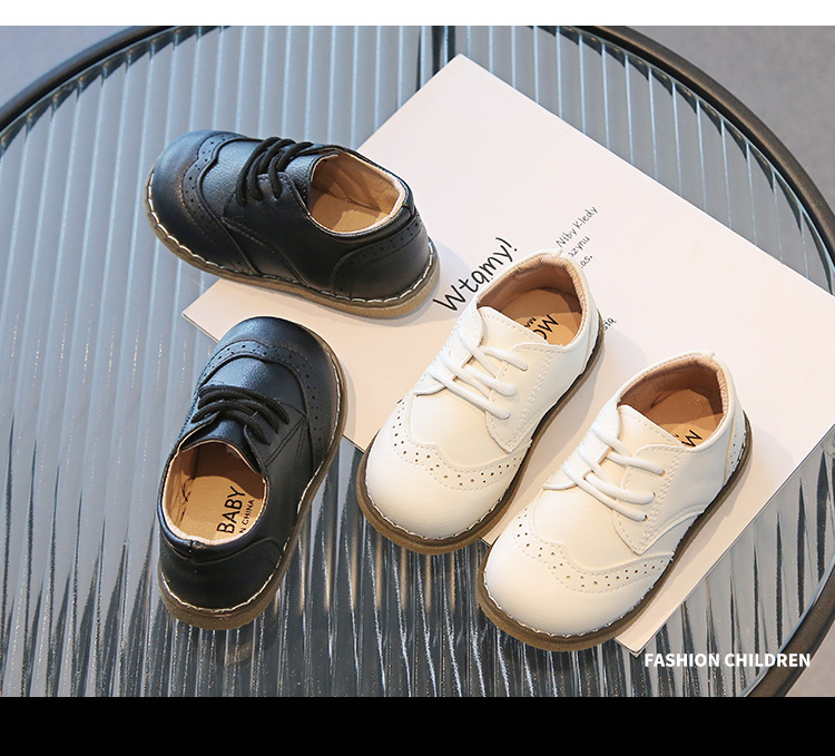 British style block sent with shoelaces, boys leather soft soled baby single shoes, spring and autumn children's shoes_voghion.com