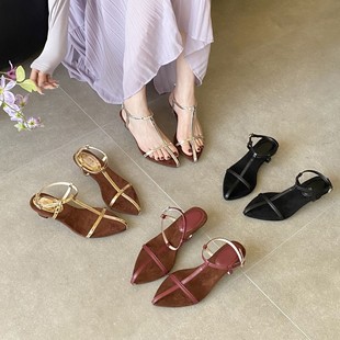 Niche Pointed Toe Stiletto Sandals 2025 Summer New Style Cross Strap Open Toe Design Mid-Heeled Sandals for Women