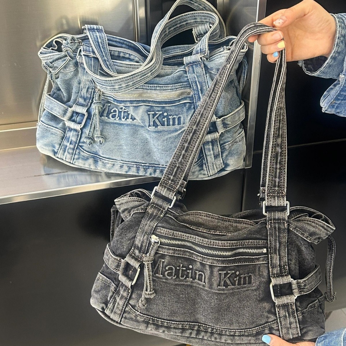 Korean New Style Matin Kim Retro Denim Tote Bag for Women, Niche Shoulder Bag, Underarm Bag, Women's Bag Wholesale
