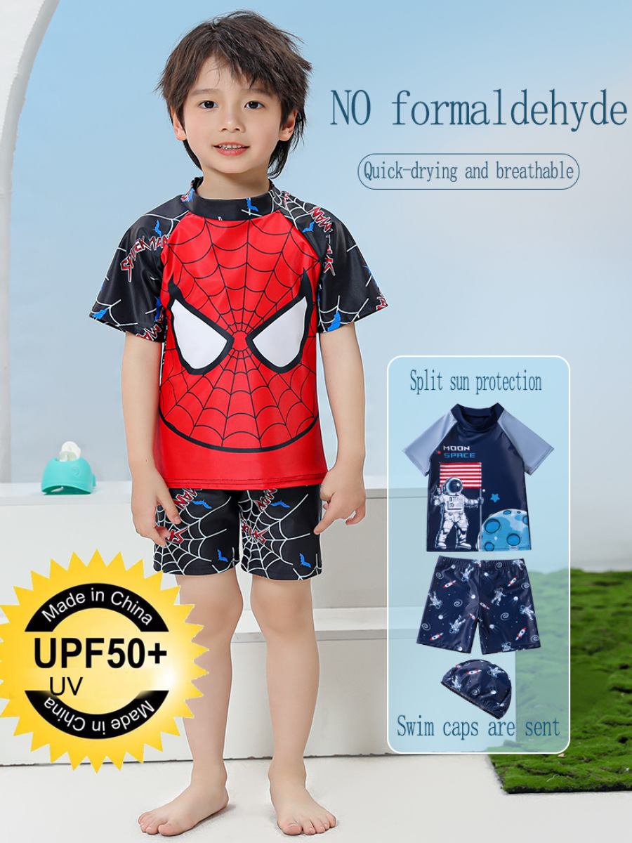 Traje de baño dividido para niños de comercio exterior, traje de baño de secado rápido con protector solar de manga corta para niños, traje de buceo para bebés, traje de surf al por mayor