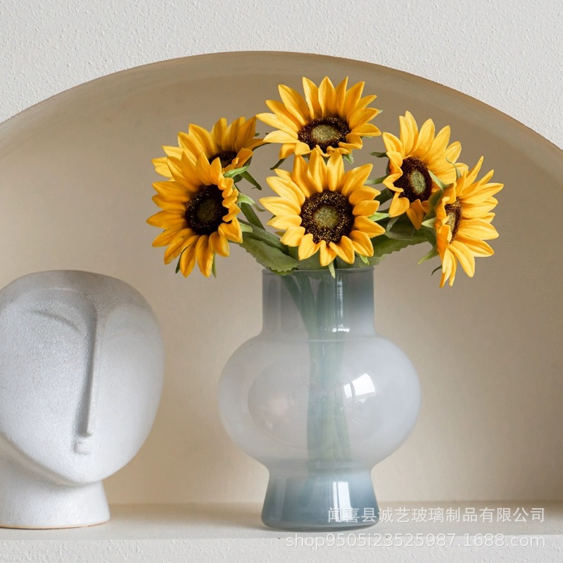 A mediados de la antigua Finton frío gris vidrio florero ins estilo de alto grado estilo francés de alta apariencia sala de estar arreglo floral Decoración