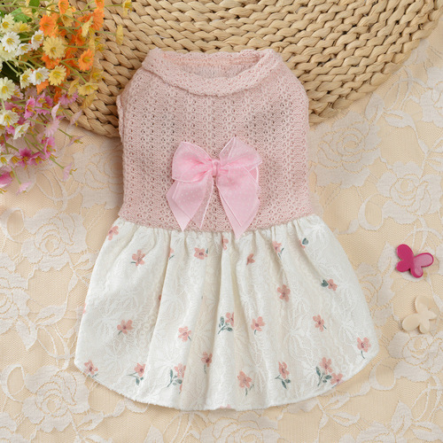  New Autumn and Winter Pet Clothes Bow Sweater Skirt Fashion Dog Clothes Princess Skirt Dog Clothing