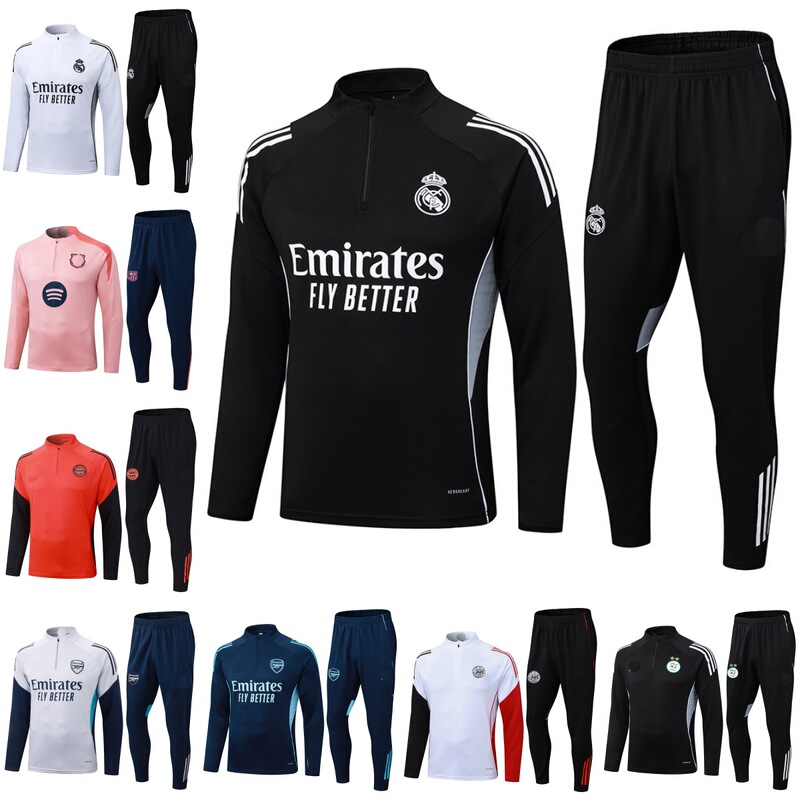 Long-sleeved, half-zip soccer jersey: Real Madrid, France, Brazil, Ajax, Barcelona – quick-drying athletic training jersey Long-sleeved, half-zip soccer jersey: Real Madrid, France, Brazil, Ajax, Barcelona – quick-drying athletic training jersey