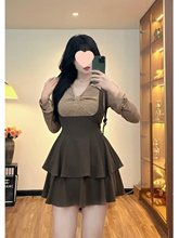 大码女装辣妹长袖连衣裙春季梨形身材蛋糕裙胖MM遮肚子显瘦短裙子