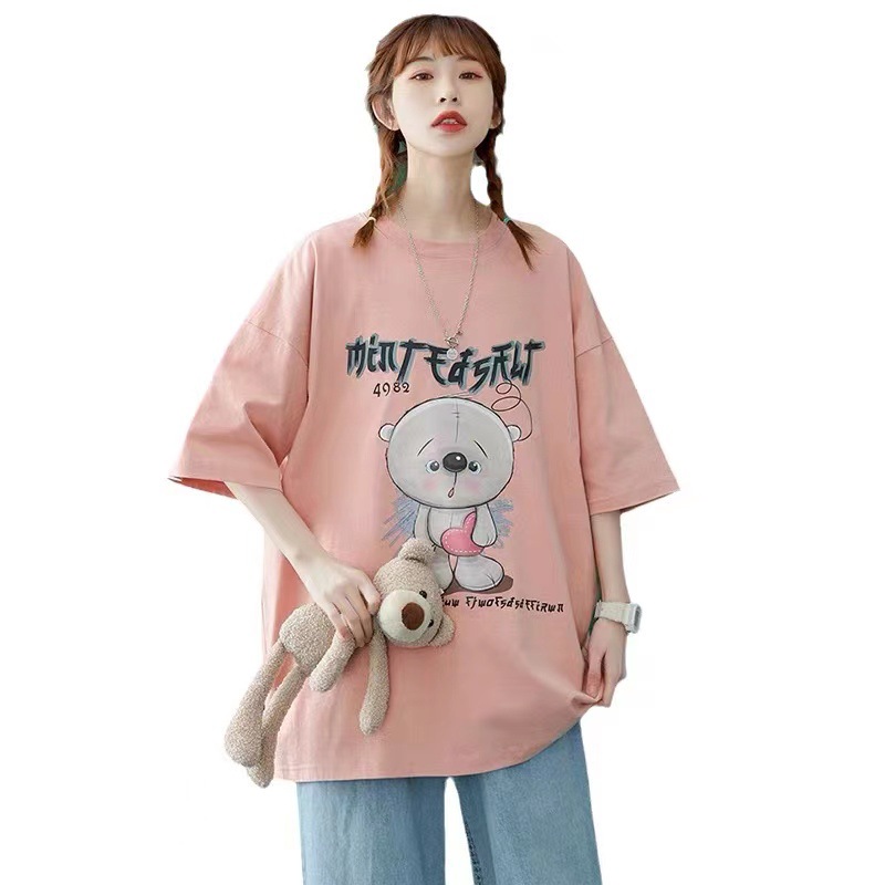 2023 early spring thickened ground hair short sleeve T-shirt women's European large version loose printed top Korean version of threaded cotton short sleeve