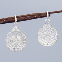 S925纯银九宫八卦圆牌精工吊坠 复古藏银文玩DIY编绳手串项链挂件