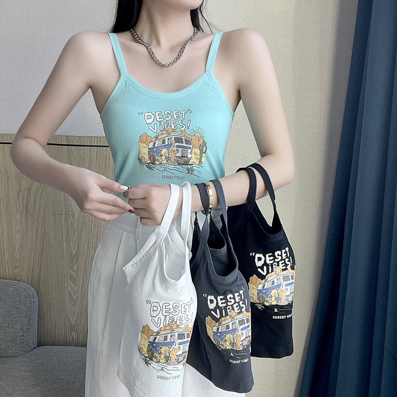 La primavera y el verano de estilo americano impreso carta bottoming camisola con almohadilla en el pecho desgaste exterior hermosa espalda chica caliente recortada superior