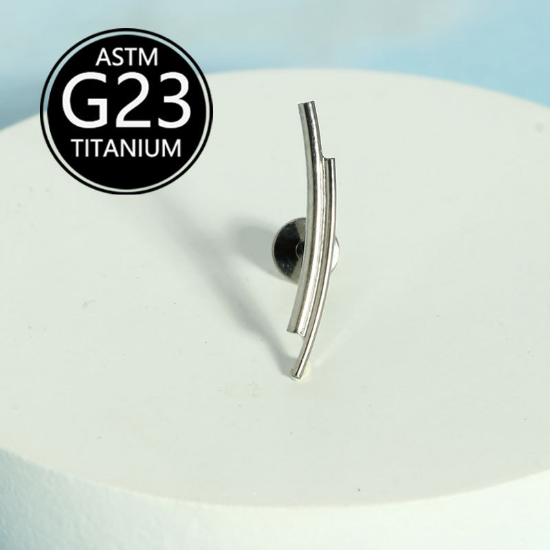 F136 Titanium Alloy Internally Threaded Flat Bottom Lip Piercing Stud - Length 6-10mm G23 Titanium Earring detail image 7