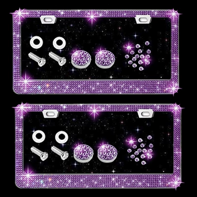 License plate holder/license plate holder, with Diamonds and Rhinestones, Acrylic License - light-violet-2-pieces