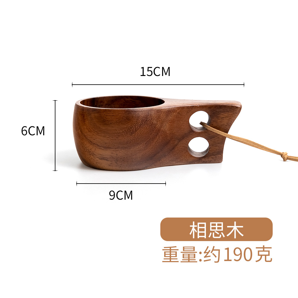 Taza de madera maciza nórdica creativa Taza de leche de desayuno para el hogar Ceremonia del té de madera Camping retro Taza de café portátil