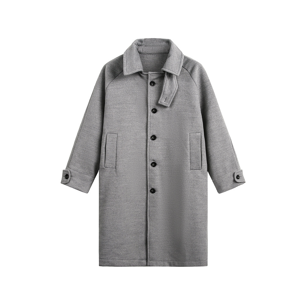 CATTEE秋冬メンズミドル丈ウールコート、高級感がありハンサムでゆったりとしたカジュアルな韓国風スーツ風ウインドブレーカージャケット