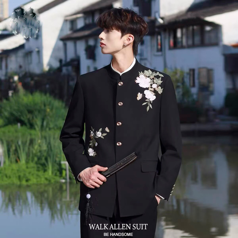 New Chinese-Style Men's Wedding and Engagement Suit Set, National Style High-End Suit, Groom's Toast Attire, Tang Suit