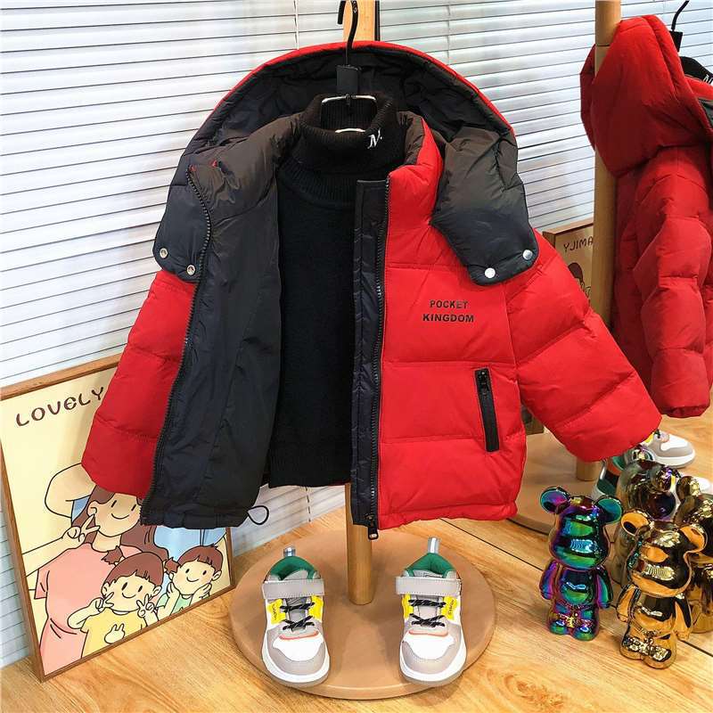 Super Stylish Children's down Jacket 2025 New Model Boys' Winter Thickened Cold-Proof Red Coat Baby Winter Hot Item