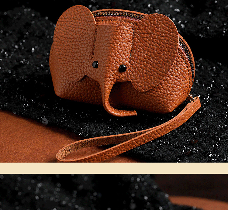 Elephant, Solid Color Pattern All Seasons Season Women's Elephant Solid Color Pu Leather Zipper Coin Purses