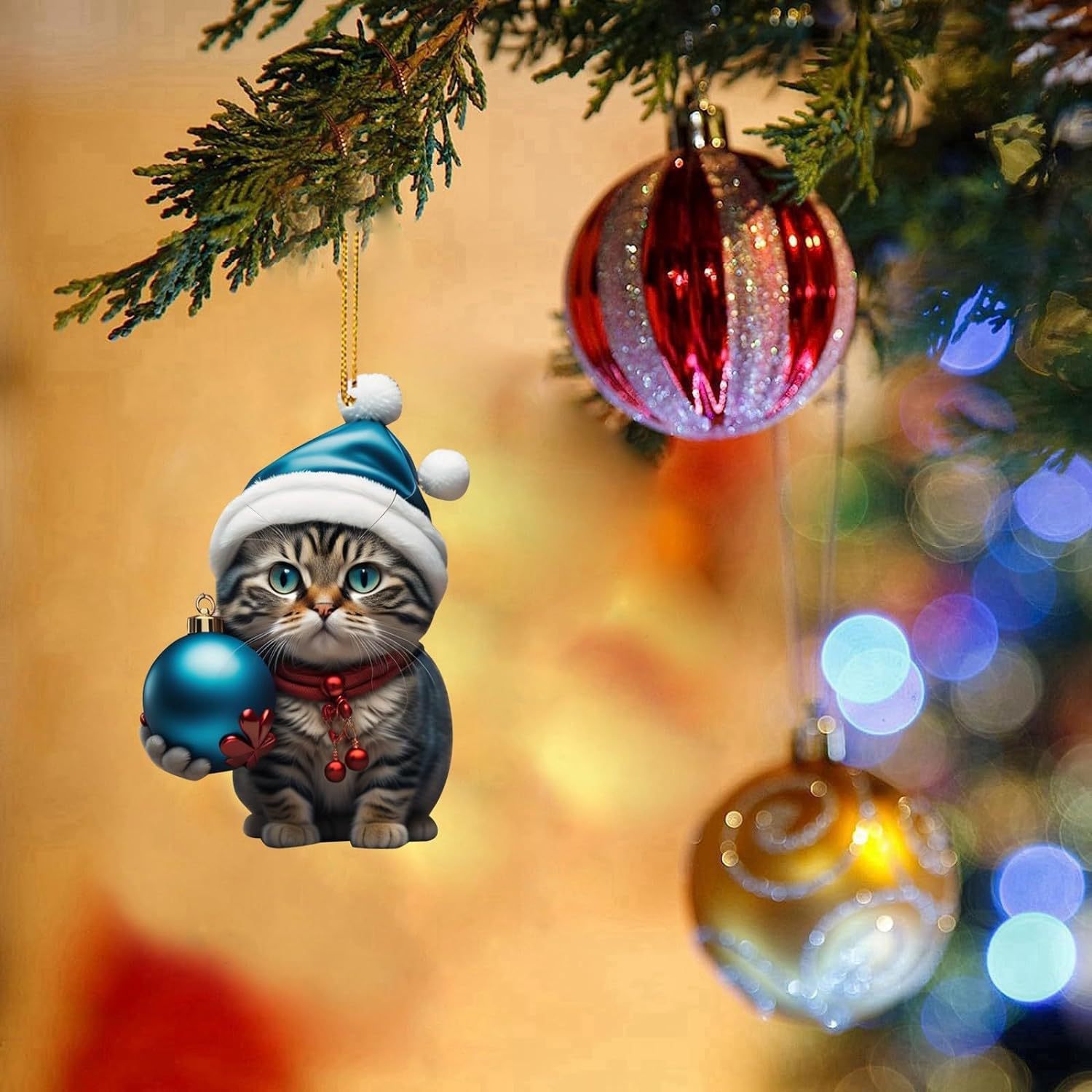 Cruzar la frontera nueva Navidad creativo lindo gato Navidad casa árbol de Navidad decoraciones acrílico colgante plana