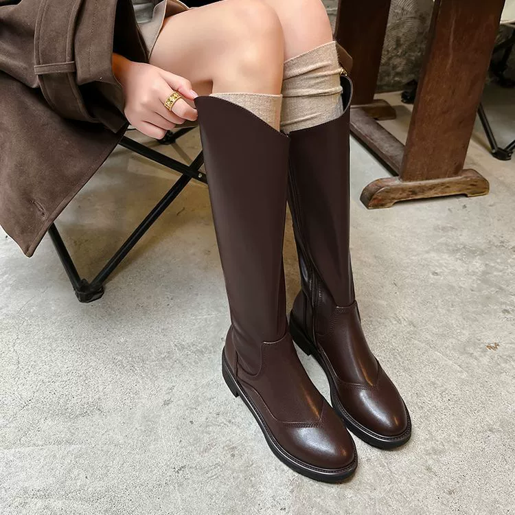 Осенние и зимние прямые сапоги из натуральной кожи сапоги рыцарей женские сапоги с высоким каблуком