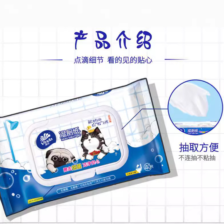 Vidago CAT toallitas húmedas de papel higiénico 40 piezas 5 paquetes gratis mini portátil 10 toallitas húmedas de baño al por mayor
