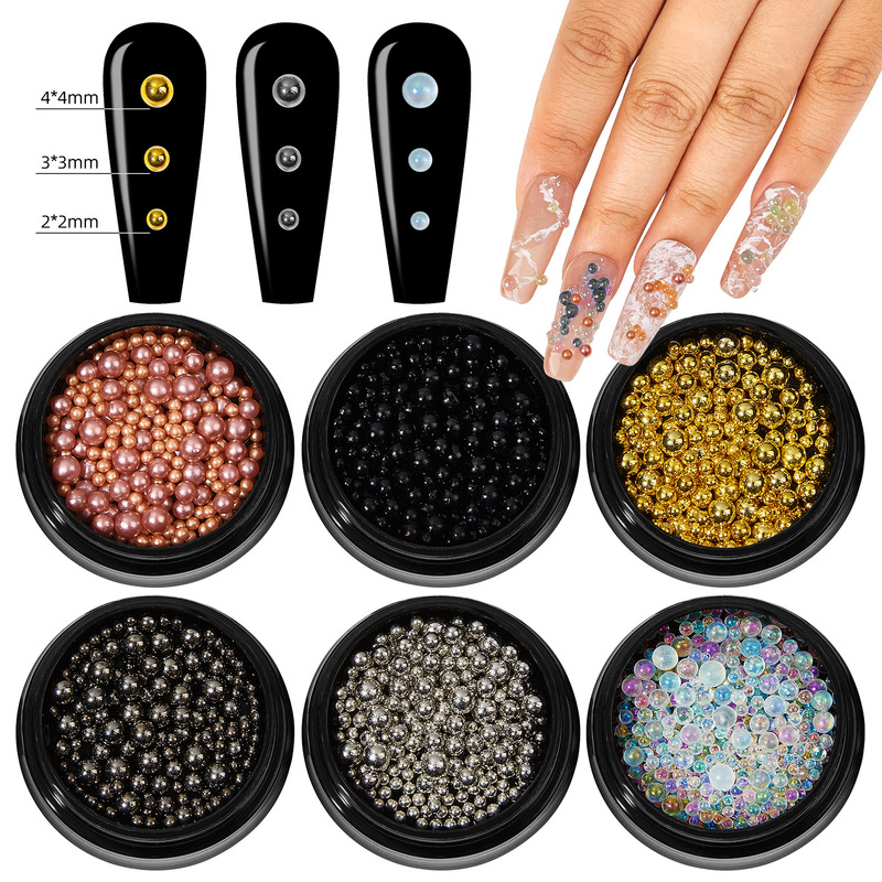 Amazon 6 color suit rhinestone mixed resin floret pearl bubble beads 3D nail art decoration accessories DIY