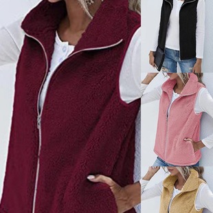 Women's vest 2023 new plush stand collar sleeveless zipper lightweight vest comfortable women's coat with pockets