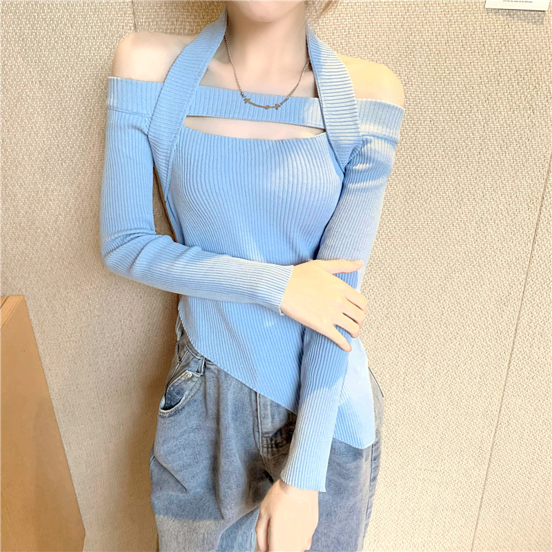 strapless slim halter cropped knit sweater nihaostyles clothing wholesale NSFYF85667