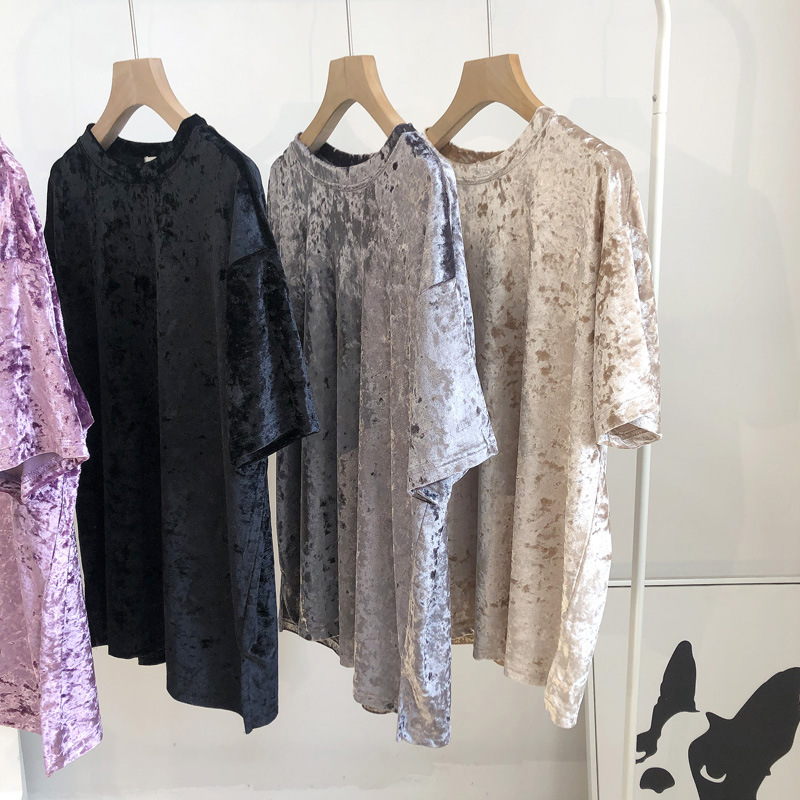 2026 Summer New Style Diamond Velvet Large Size Short-Sleeved T-Shirt for Women, Loose Half-Sleeved Shiny Velvet Mid-Length Bottoming Shirt