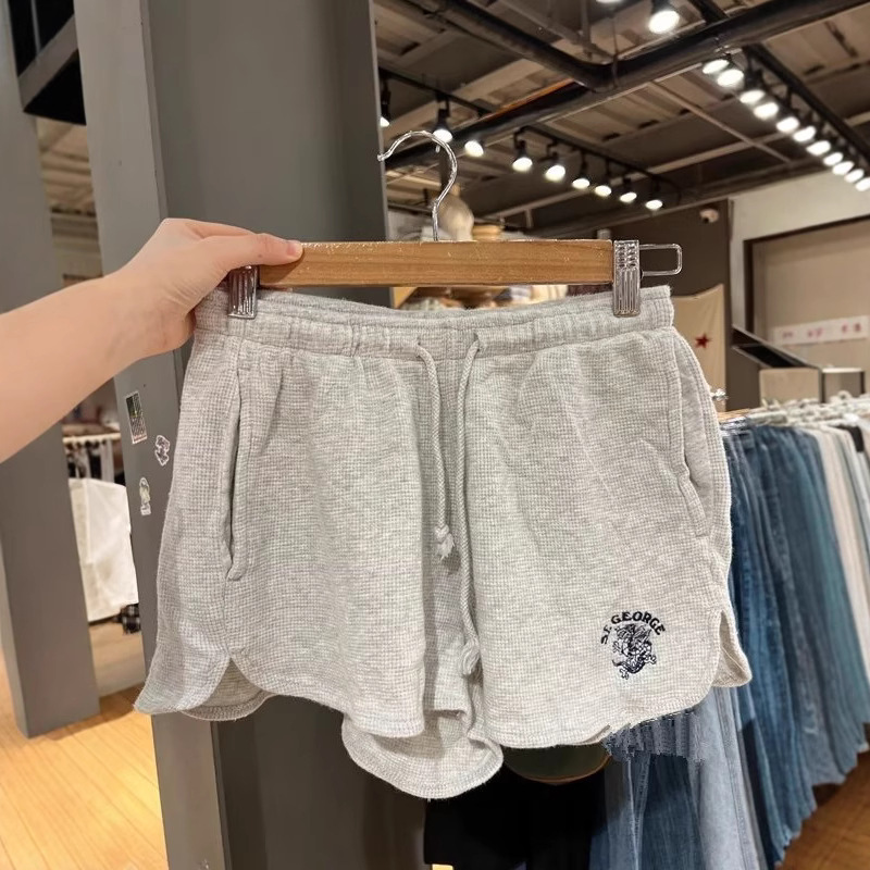 BM Style New American Style Vintage St.George Dragon Embroidered Drawstring Women's Hot Girl Waffe Shorts Hot Pants