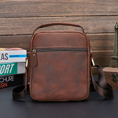 Crazy Horse first-layer cowhide men's cross-body bag cross-border European and American outdoor leisure business multi-functional shoulder bag trend
