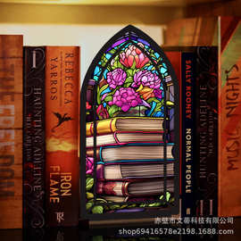 跨境新品Book Nook 鲜艳多彩木质书架摆件装饰爱书人士的礼物