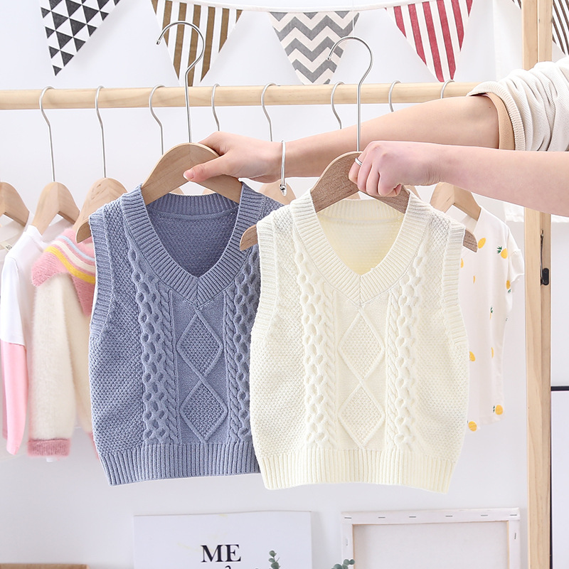 芭柔家kids 儿童毛衣春款新品韩版 男女童菱形马甲套头款一件代发|ms
