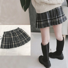 新款秋冬款女童百褶裙童装毛呢格子裙子儿童短裙半身群中小童