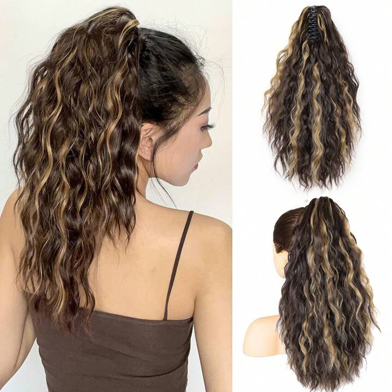 European and American Wig Ponytail Women's Fluffy Corn Perm Grab Clip Ponytail Water Ripple Long Curly Hair Extensions Ponytail