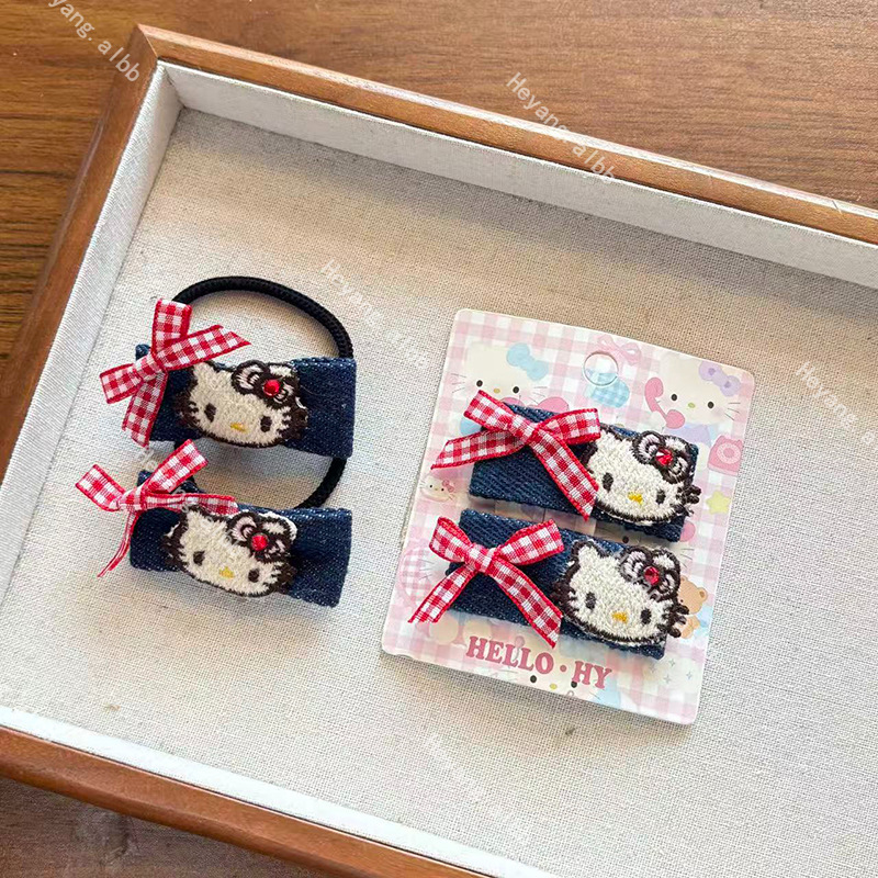 新款卡通可爱猫咪发夹甜美少女心马尾皮筋发绳百搭侧边夹发卡发饰|undefined