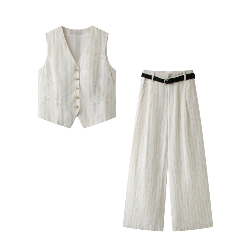 2026 Summer Fashion Slimming Striped V-Neck Sleeveless Cardigan Vest 5H5210011 Pants 5H5250981 2026 Summer Fashion Slimming Striped V-Neck Sleeveless Cardigan Vest 5H5210011 Pants 5H5250981