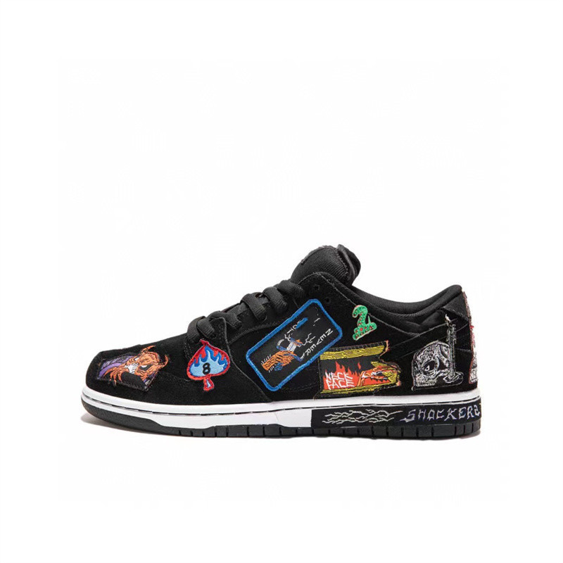 European Station Halloween Dunk Low-top Air Cushion Running Shoes Skateboard Shoes "Black Color Nightmare Patch Graffiti Cross-border