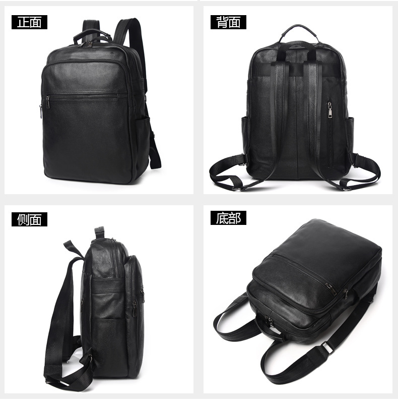 Balo da thật Lion Leiden sức chứa lớn, da bò lớp đầu, chống nước, phù hợp laptop 17 inch — Màu đen chi tiết 7