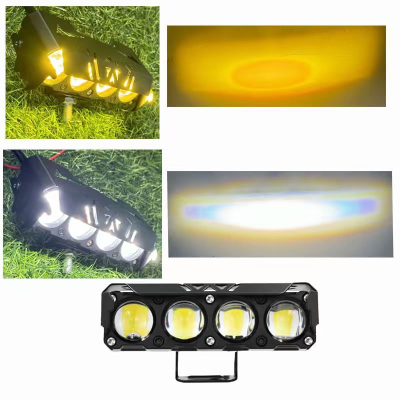 Motorcycle Spotlight Four-Eye Electric Vehicle Light Yellow and White Far and Near Light External Lens Car Led Headlight Paving Strong Light