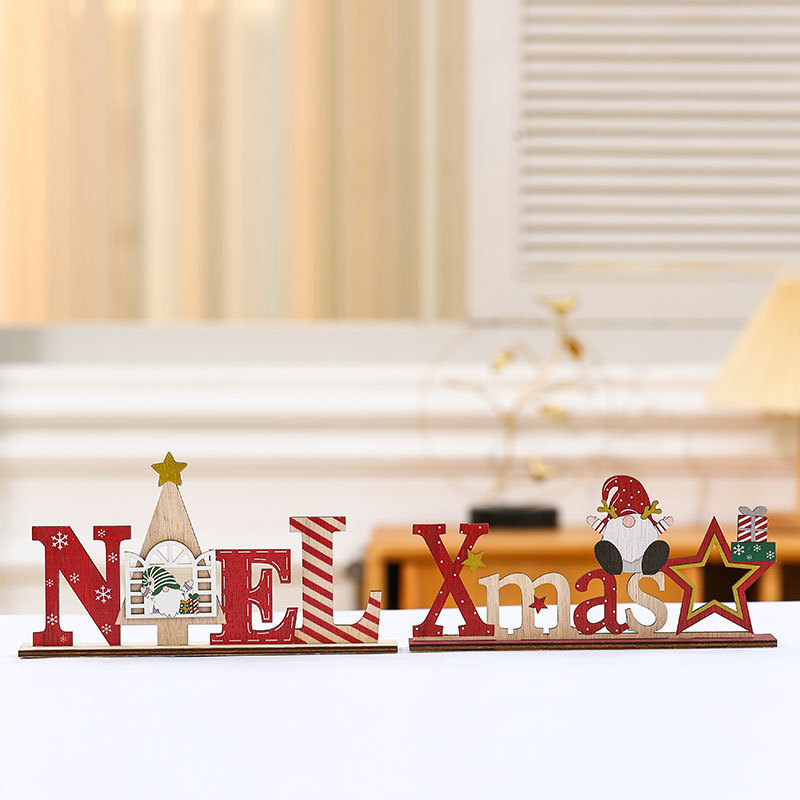 Transfronterizo nueva Navidad DIY creativo Inglés carta tarjeta de escritorio de madera pequeña decoración mesa regalo de Navidad