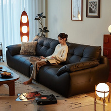 林氏家居大黑熊沙发客厅2025新款黑色中古风意式沙发林氏木业沙发