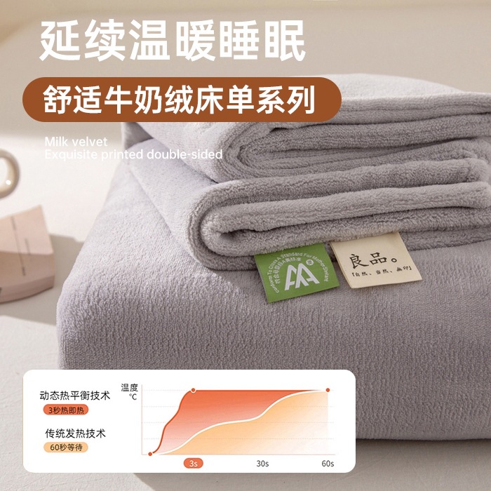 Thickened Milk Fleece Bed Sheet Single Piece Winter fleece-lined Coral Fleece Quilt Single Solid Color Flannel Blanket Three Piece Set